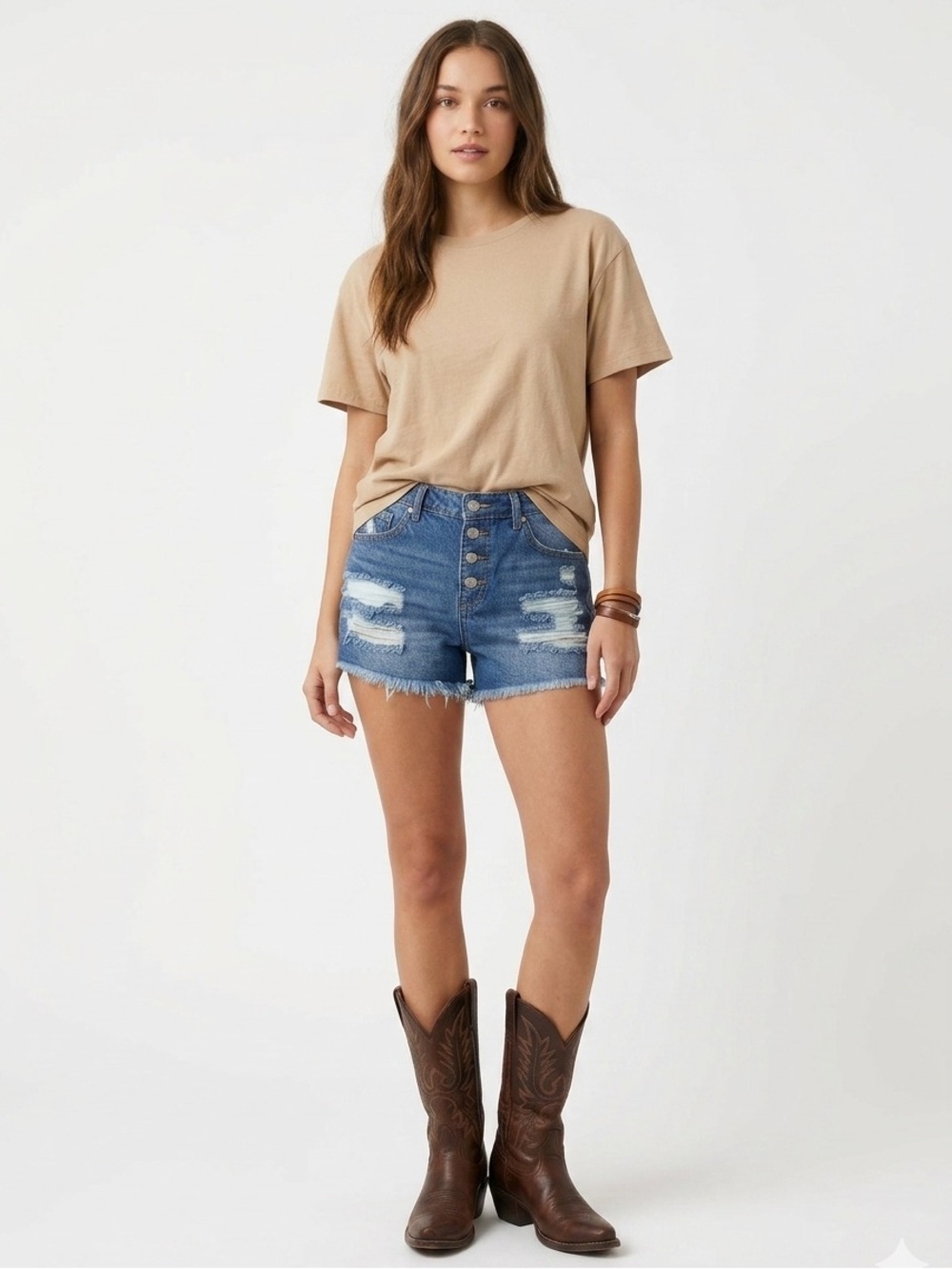 Distressed Denim Jorts High Waist Daisy Dukes Cutoff Jean Shorts Retro Cowgirl